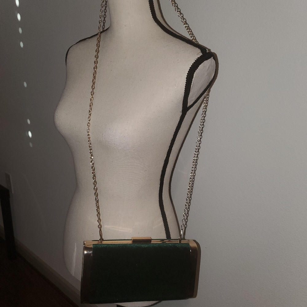 Hunter Green Velvet clutch with gold hardware